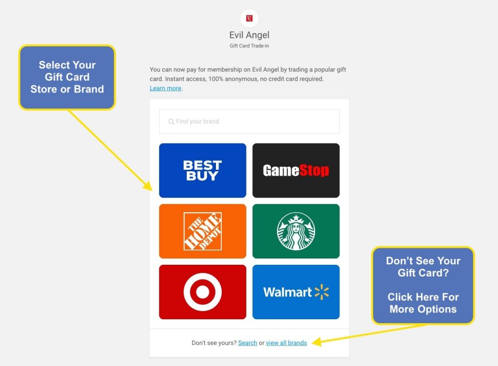 Join Evil Angel with Gift Cards - Step 4