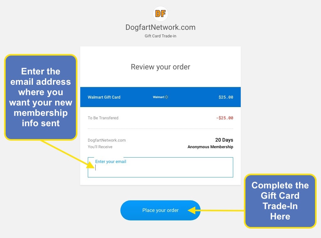 Join Dogfart Network with Gift Cards - Step 6