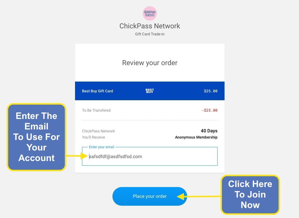Join Chickpass Adult Network with Gift Cards - Step 6 - Enjoy Your New ChickPass Network Membership